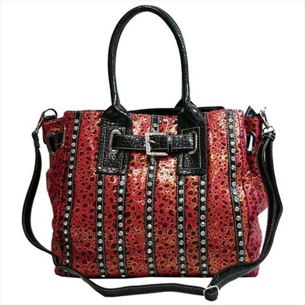 Ritz Enterprises Ritz Enterprises MS105-RS-Leopard Womens Belted Leopard Print Fashion Tote Bag Striped With Rhinestones; Rose MS105-RS/Leopard - main